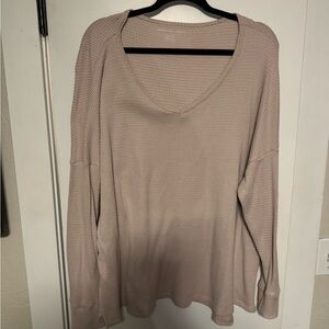 American Eagle Outfitters Women's Beige Waffle Knit Long Sleeve